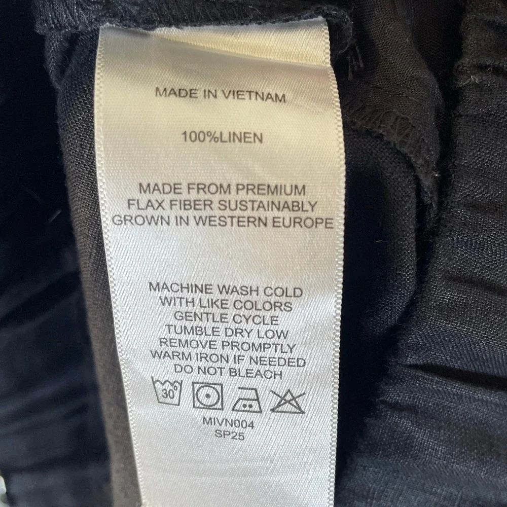Quince European Linen Pants Womens 3X Black Very Good Cropped Elastic Waist